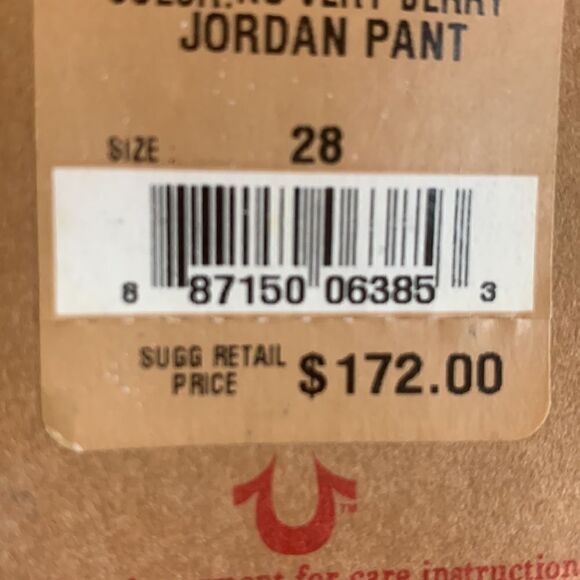 TRUE RELIGION JEANS Very berry Jordan pant Size 28 NWT - Picture 6 of 12